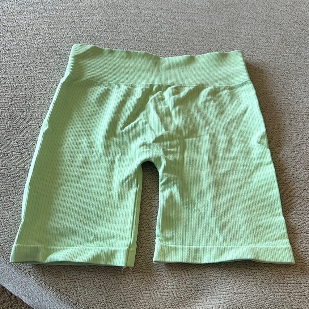 Light Lime Ribbed Biker Shorts